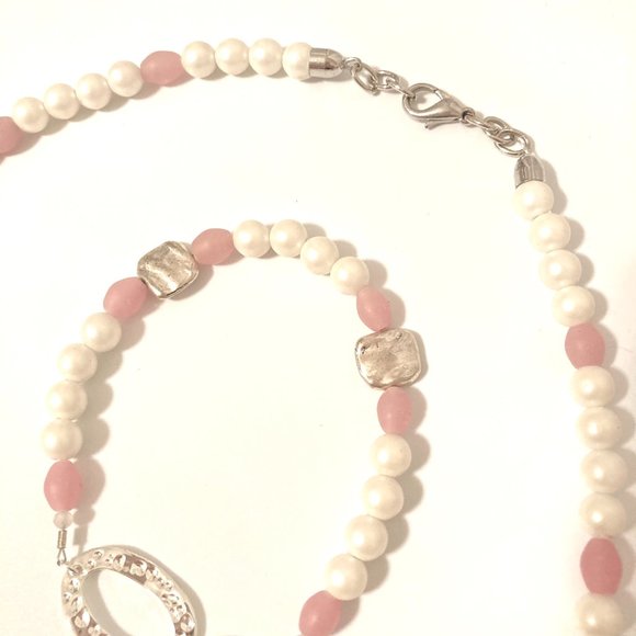 Pearls Necklace + Bracelet, Silver 925 Pink CUTE!! - Picture 2 of 7
